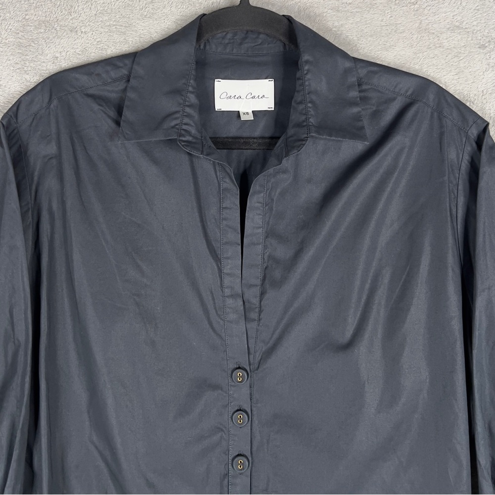 Cara Cara Hutton Top Black Cotton Poplin Cropped Button Up Women's XS Drawstring - Picture 4 of 13